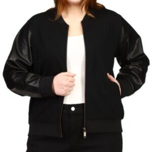 MICHAEL MICHAEL KORS Black Zippered Pocketed Unlined Bomber Jacket Plus 1X